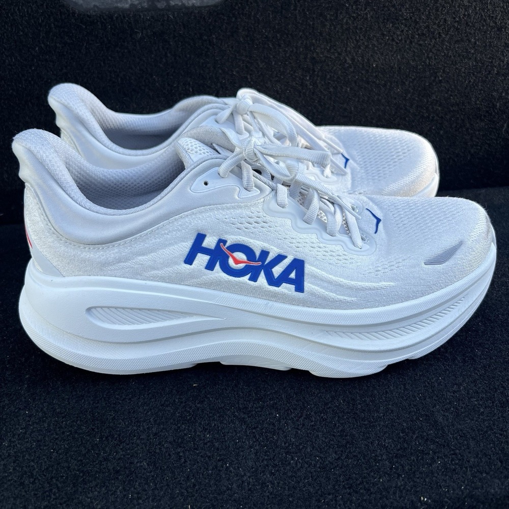 Mens Size 9 2E Hoka One One Bondi 9 Wide Running Shoe - White/Blue -